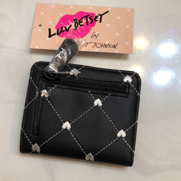 Betsey Johnson Luv Betsey Snap Card Wallet Black & Nude White Stitched Heart NWT - Picture 7 of 16